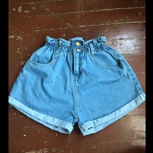 Paper bag style denim shorts